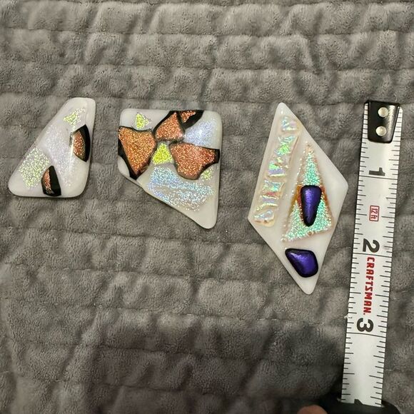 White Dichroic Art Glass Pieces – Iridescent Copper, Violet & Gold Accents - Picture 6 of 17